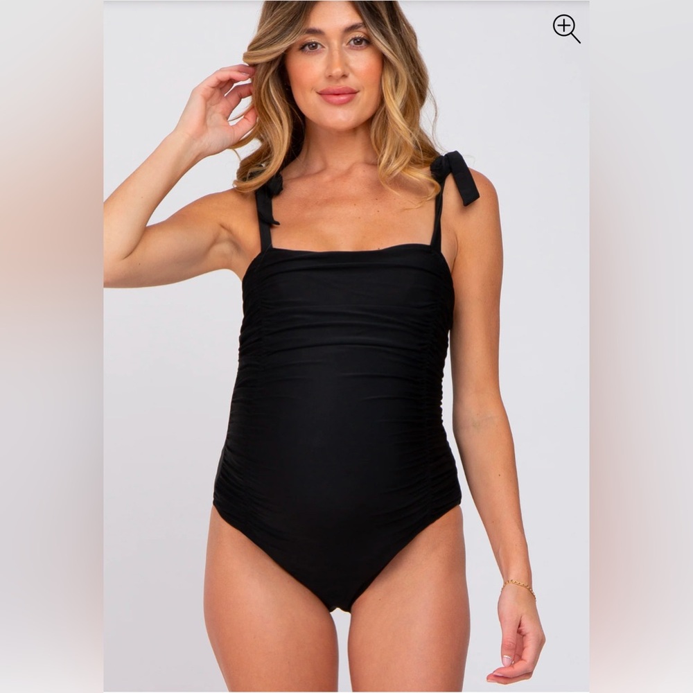 Pink Blush Maternity Black Ruched One-Piece Swimsuit